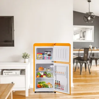 Merax Retro Mini Koelkast 60L Geel