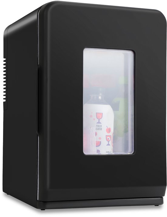 Mini Koelkast 15L Draagbaar Zwart Glazen Deur AC/DC