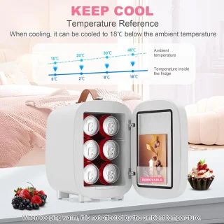 Mini Koelkast 4L met Spiegel - Wit