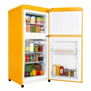 Mini koelkast retro 2 deurs 60L geel