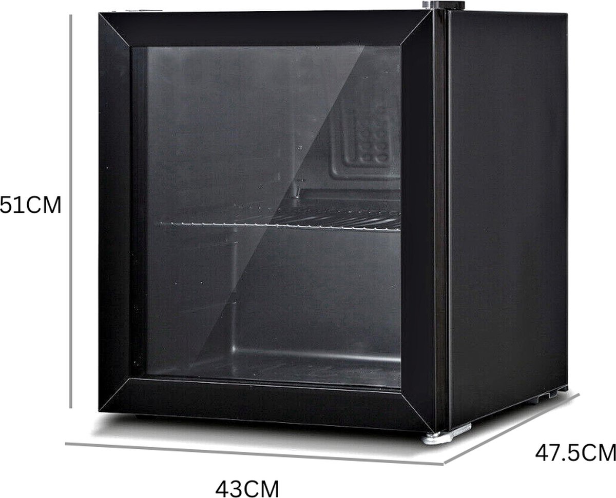Wat vinden we goed aan de Minibar 48L Mini Koelkast Glazen Deur Ultra Zwart