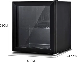 Minibar 48L Mini Koelkast Glazen Deur Ultra Zwart