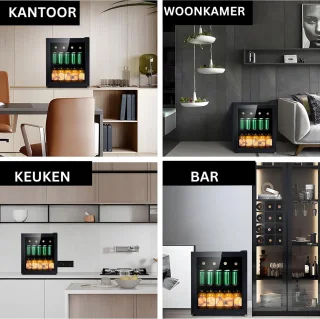 Minibar 48L Mini Koelkast Glazen Deur Ultra Zwart