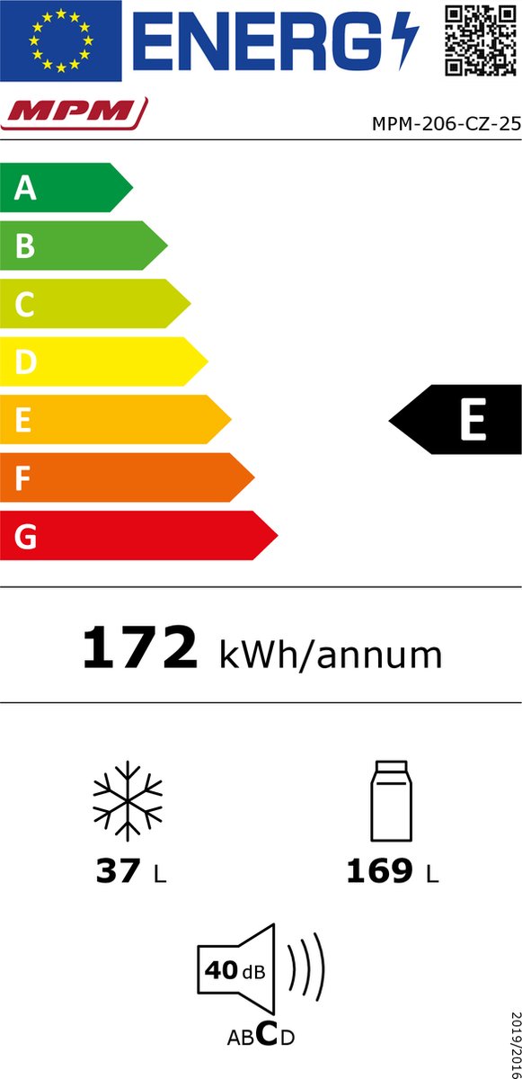 MPM Koel-vriescombinatie 206L Zwart