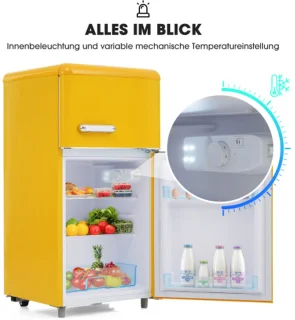 Retro dubbele deur koelkast 72L met vriezer 21L energyklasse E