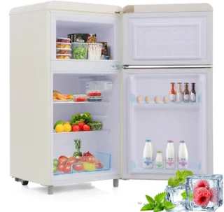 Retro koelkast dubbele deur 72L met vriezer 21L energieklasse E