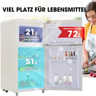 Retro koelkast dubbele deur 72L met vriezer 21L energieklasse E