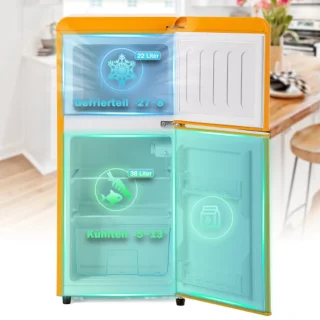 Retro koelkast freezercombinatie 60L premium geel E-klasse
