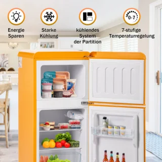 Retro koelkast freezercombinatie 60L premium geel E-klasse