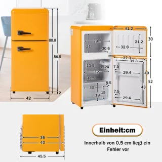 Retro koelkast freezercombinatie 60L premium geel E-klasse