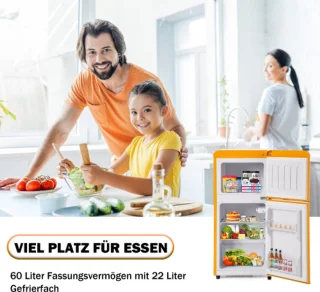 Retro koelkast freezercombinatie 60L premium geel E-klasse