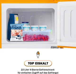 Retro koelkast freezercombinatie 60L premium geel E-klasse