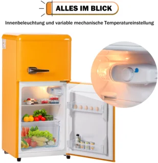 Retro koelkast freezercombinatie 60L premium geel E-klasse