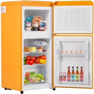 Retro koelkast freezercombinatie 60L premium geel E-klasse