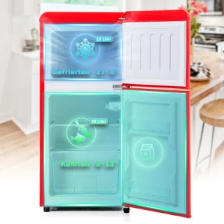 Retro koelkast vriescombinatie 60L rood