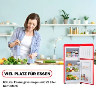 Retro koelkast vriescombinatie 60L rood