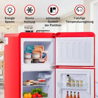 Retro koelkast vriescombinatie 60L rood