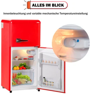 Retro koelkast vriescombinatie 60L rood