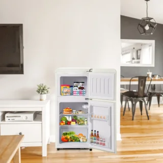 Retro koelkast vriescombinatie crème wit 60L
