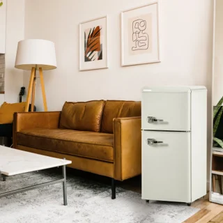 Retro koelkast vriescombinatie crème wit 60L