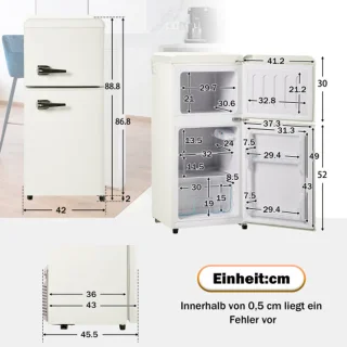 Retro koelkast vriescombinatie crème wit 60L