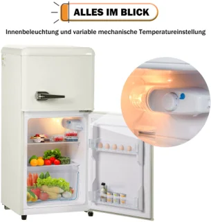 Retro koelkast vriescombinatie crème wit 60L