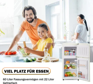 Retro koelkast vriescombinatie crème wit 60L