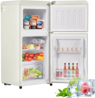 Retro koelkast vriescombinatie crème wit 60L