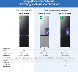 Samsung RB38T607BB1/EF Koel-vriescombinatie 387L