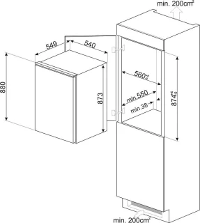 Smeg S4L090F Inbouwkoelkast 142L Wit