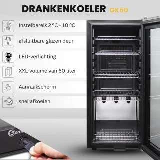 Sommertal drankkoelkast zwart touchscreen met slot
