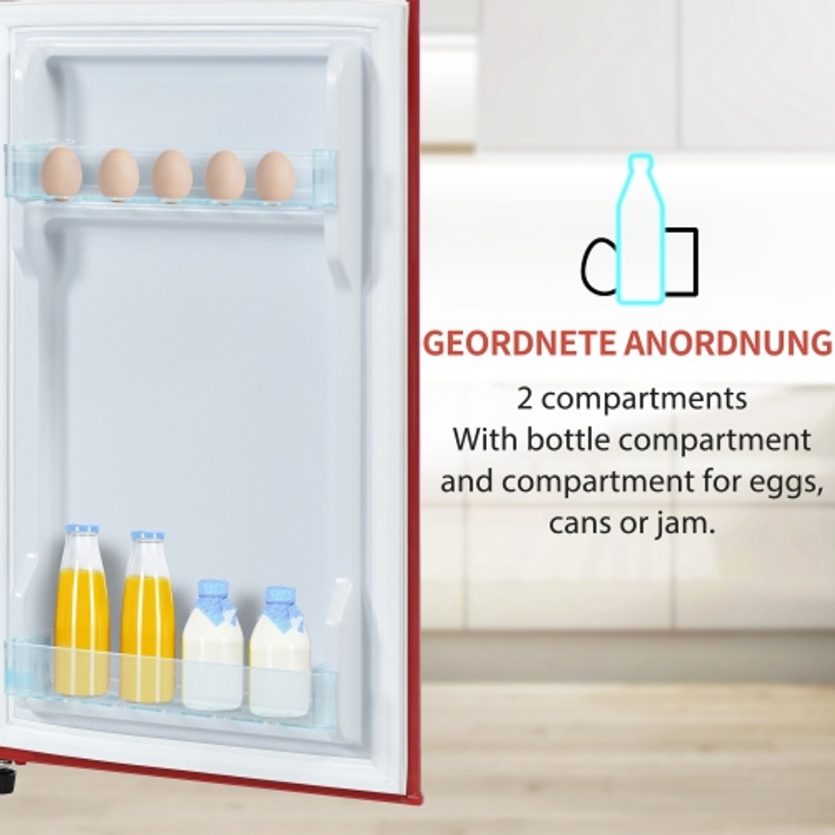 Steven retrokoelkast koel-vriescombinatie 105,5 cm tweedeurig