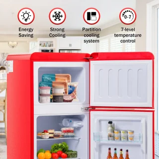 Sweiko Mini Koel-vriescombinatie Retro Rood 60L