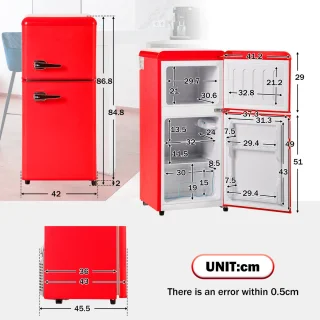 Sweiko Mini Koel-vriescombinatie Retro Rood 60L