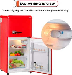 Sweiko Mini Koel-vriescombinatie Retro Rood 60L