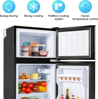 Sweiko Mini koelkast zwart 60L koel-vriescombinatie dubbele deur