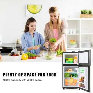Sweiko Mini koelkast zwart 60L koel-vriescombinatie dubbele deur