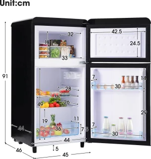 Sweiko Zwart Retro koelkast dubbele deur 72L