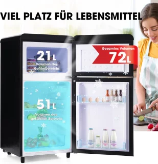 Sweiko Zwart Retro koelkast dubbele deur 72L
