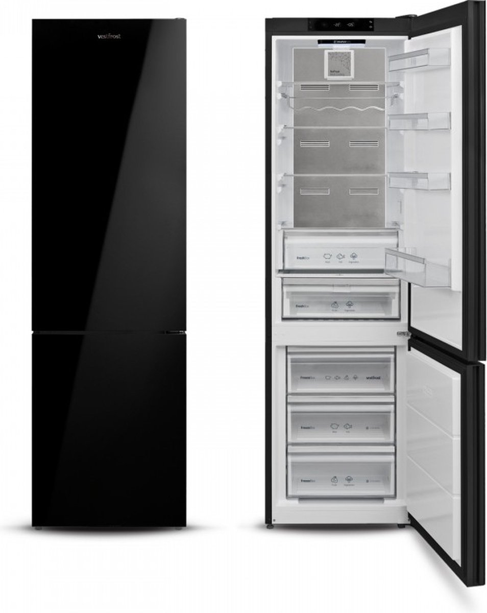 Vestfrost VR-FB383-2H0B Koel-Vriescombinatie Zwart Glas