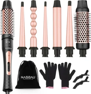 Nassauproducts® 6 in 1 Krultang met opzetstukken - Airstyler - Multistyler - Krulborstel - Keramische Haarkruller - 13 tot 32mm - Rosé goud