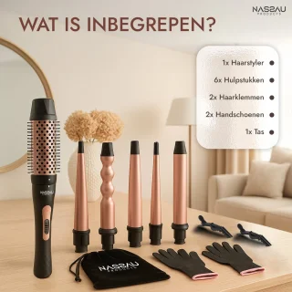 Nassauproducts® 6 in 1 Krultang met opzetstukken - Airstyler - Multistyler - Krulborstel - Keramische Haarkruller - 13 tot 32mm - Rosé goud