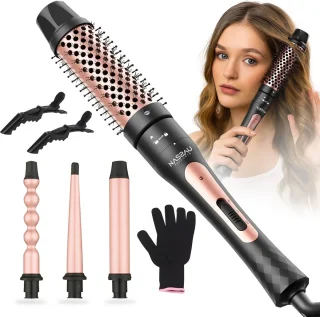 Nassauproducts® 6 in 1 Krultang met opzetstukken - Airstyler - Multistyler - Krulborstel - Keramische Haarkruller - 13 tot 32mm - Rosé goud