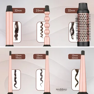 Nassauproducts® 6 in 1 Krultang met opzetstukken - Airstyler - Multistyler - Krulborstel - Keramische Haarkruller - 13 tot 32mm - Rosé goud