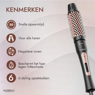 Nassauproducts® 6 in 1 Krultang met opzetstukken - Airstyler - Multistyler - Krulborstel - Keramische Haarkruller - 13 tot 32mm - Rosé goud