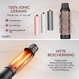 Nassauproducts® 6 in 1 Krultang met opzetstukken - Airstyler - Multistyler - Krulborstel - Keramische Haarkruller - 13 tot 32mm - Rosé goud