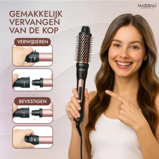 Nassauproducts® 6 in 1 Krultang met opzetstukken - Airstyler - Multistyler - Krulborstel - Keramische Haarkruller - 13 tot 32mm - Rosé goud
