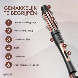 Nassauproducts® 6 in 1 Krultang met opzetstukken - Airstyler - Multistyler - Krulborstel - Keramische Haarkruller - 13 tot 32mm - Rosé goud