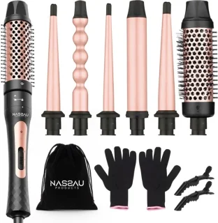 Nassauproducts® 6 in 1 Krultang met opzetstukken - Airstyler - Multistyler - Krulborstel - Keramische Haarkruller - 13 tot 32mm - Rosé goud