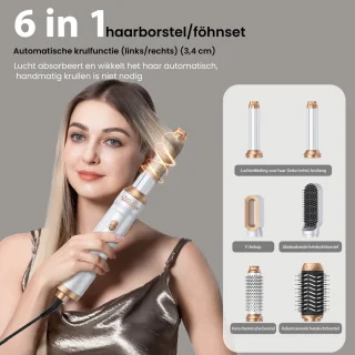 6 in 1 föhnborstel, föhnborstel, ionische föhn, multi-haarstyler voor snel drogen, stylen, krullen, stijlen en volume geven, haarkrultang, stijltang, autowrap airstyler